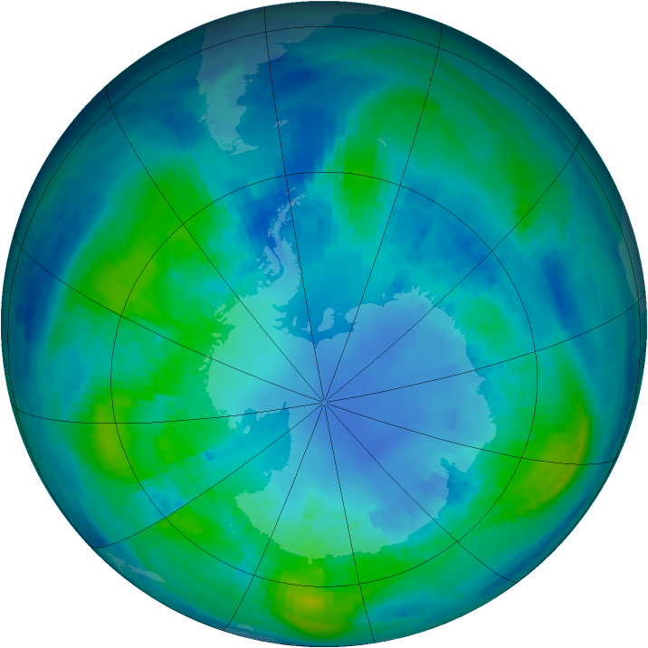Antarctic ozone map for 18 April 2001